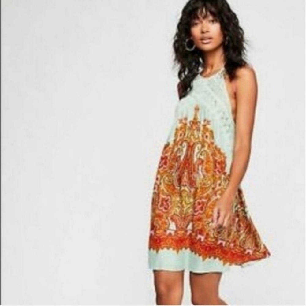 Free people Shea mint green floral lace trapeze dress